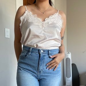 Abercrombie & Fitch Blush Pink Lace Trim Cami with adjustable straps